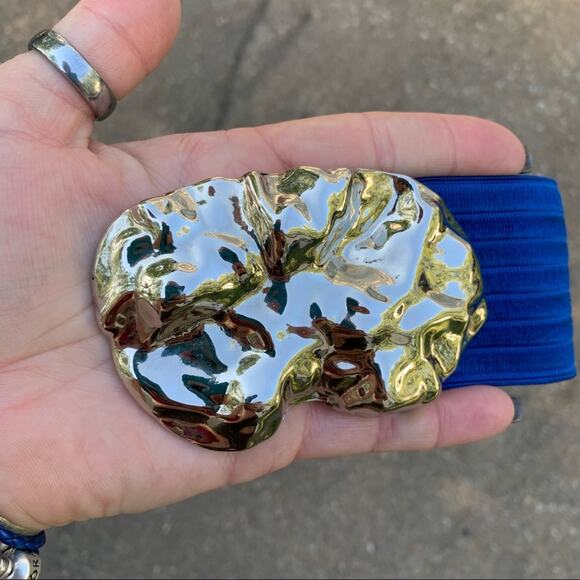 Vint. 80s 90s Charmant of Beverly Hills blue elastic waist belt silver buckle - Picture 4 of 5